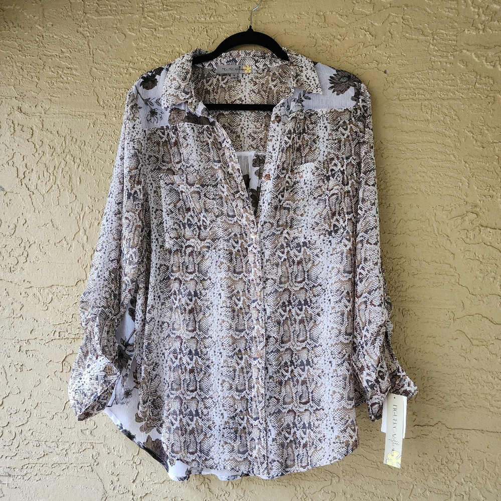 NWT Snake Skin and Floral Button Down Blouse
